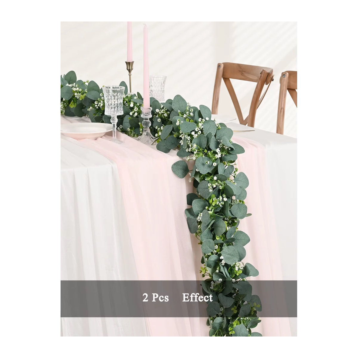 Künstliche Eukalyptus-Girlande von Kmitang mit weißen Blumen und Beeren in Grün und Weiß für Hochzeiten und Dekorationen - Bild 1