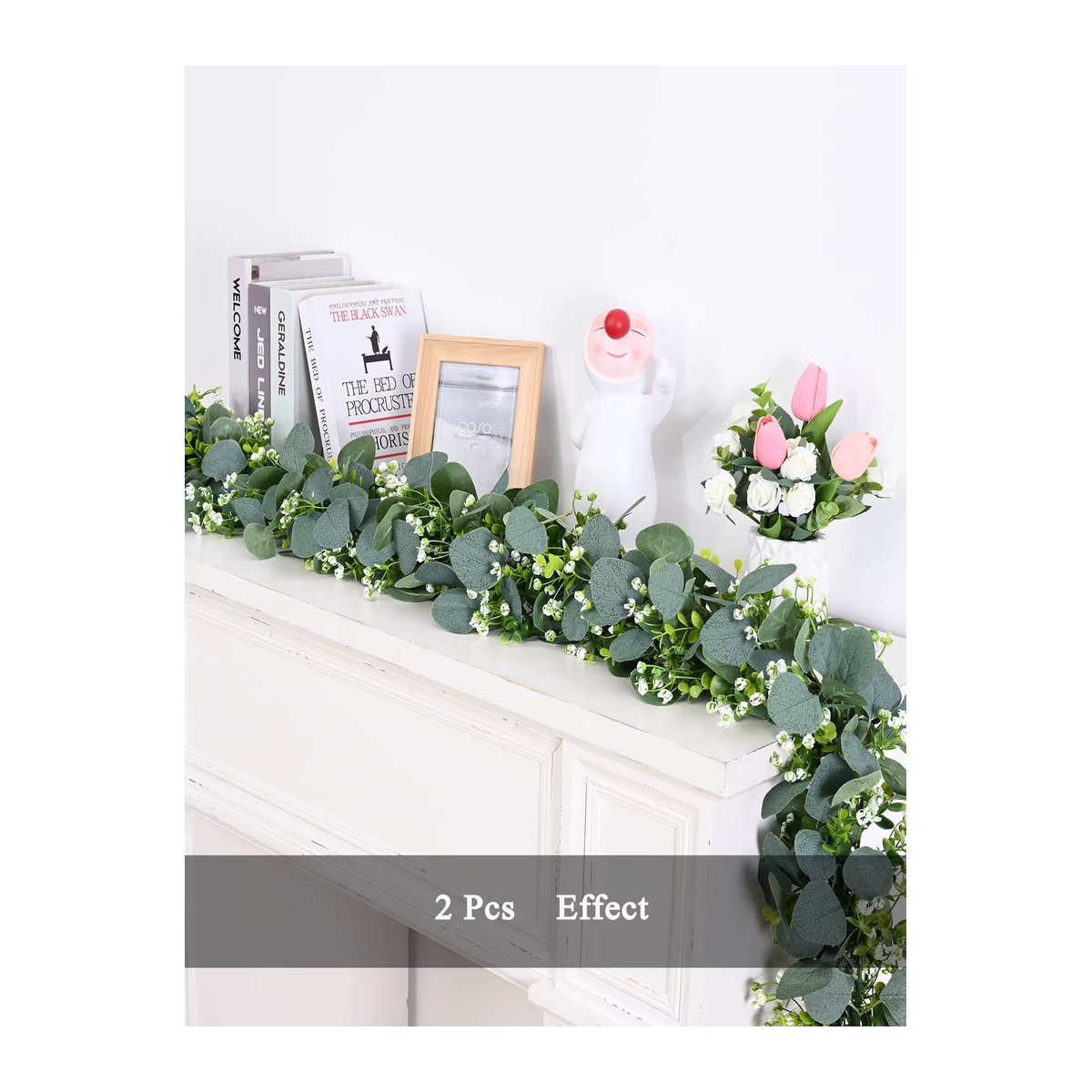 Künstliche Eukalyptus-Girlande von Kmitang mit weißen Blumen und Beeren in Grün und Weiß für Hochzeiten und Dekorationen - Bild 2