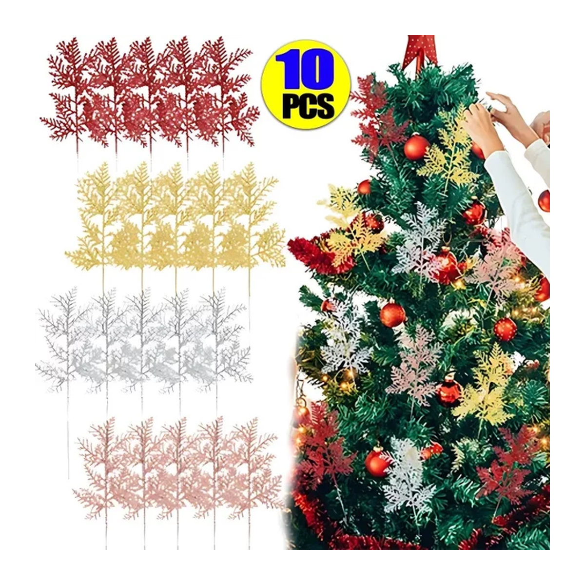 Künstliche Kiefernzweige mit Glitzer für Weihnachtsdekoration und Neujahrsgestaltung, Farbe: Grün - Bild 1