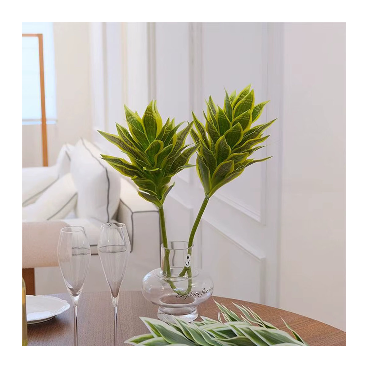 Künstliche Lilie Kmitang aus Bambus in Grün und Gold, tropischer Dracaena-Zweig mit Brasilholzblättern, Höhe: 62 cm - Bild 1