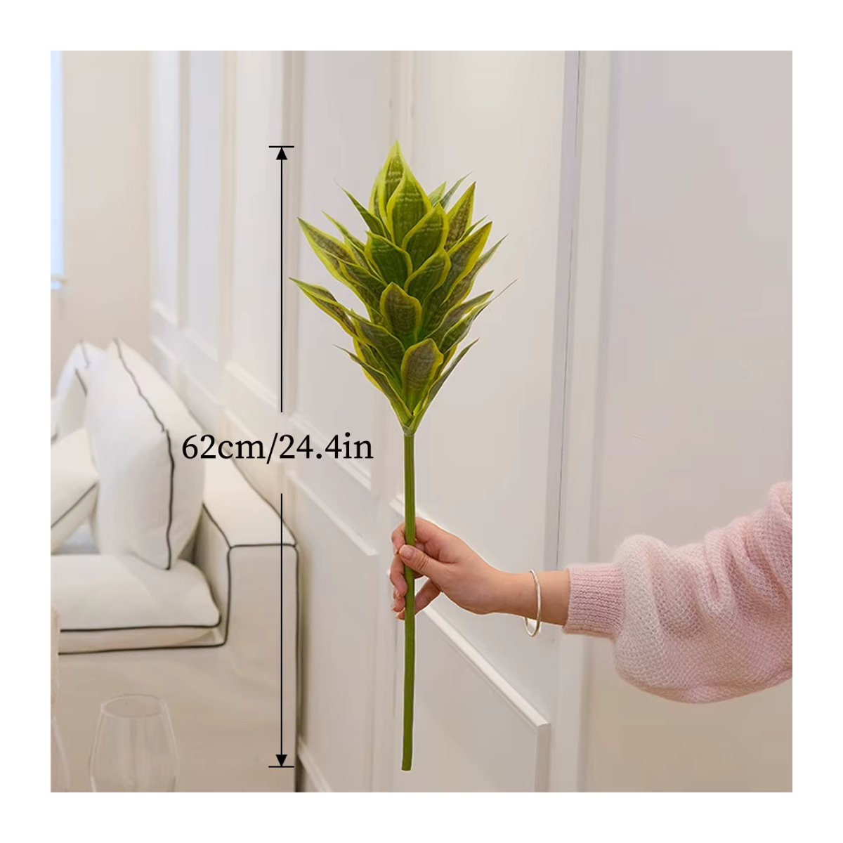 Künstliche Lilie Kmitang aus Bambus in Grün und Gold, tropischer Dracaena-Zweig mit Brasilholzblättern, Höhe: 62 cm - Bild 3