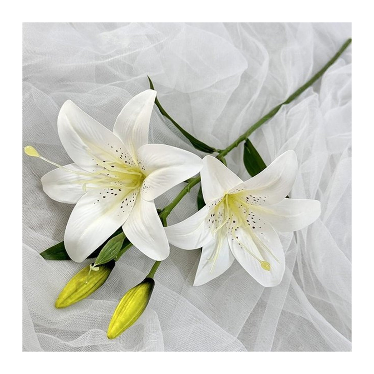 Künstliche Lilienblume Bloom Habitat in Weiß, 2-köpfiges Seiden-Bouquet mit 3D-Druck für Hochzeits-Brautstrauß und Wohnzimmerdekoration, Höhe: 67 cm - Bild 1