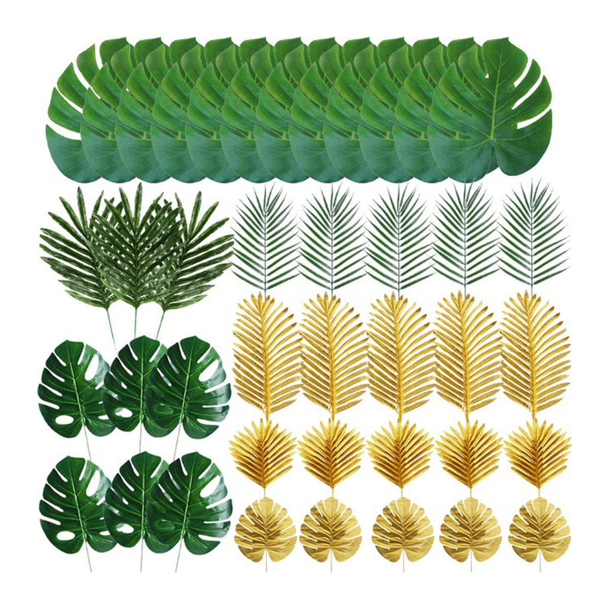 Künstliche Monstera Palmblätter in Grün für tropische Dschungel Dekorationen bei Hochzeiten und Geburtstagen - Bild 1