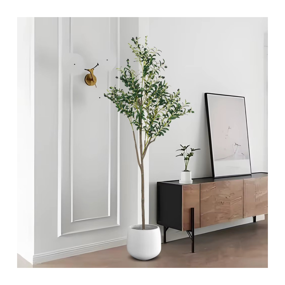 Künstliche Olivenpflanze von Kmitang in Grün mit Topf, hoher Kunstbaum für Zuhause, Garten, Büro und Hochzeitsdekoration, Höhe: 160 cm - Bild 3