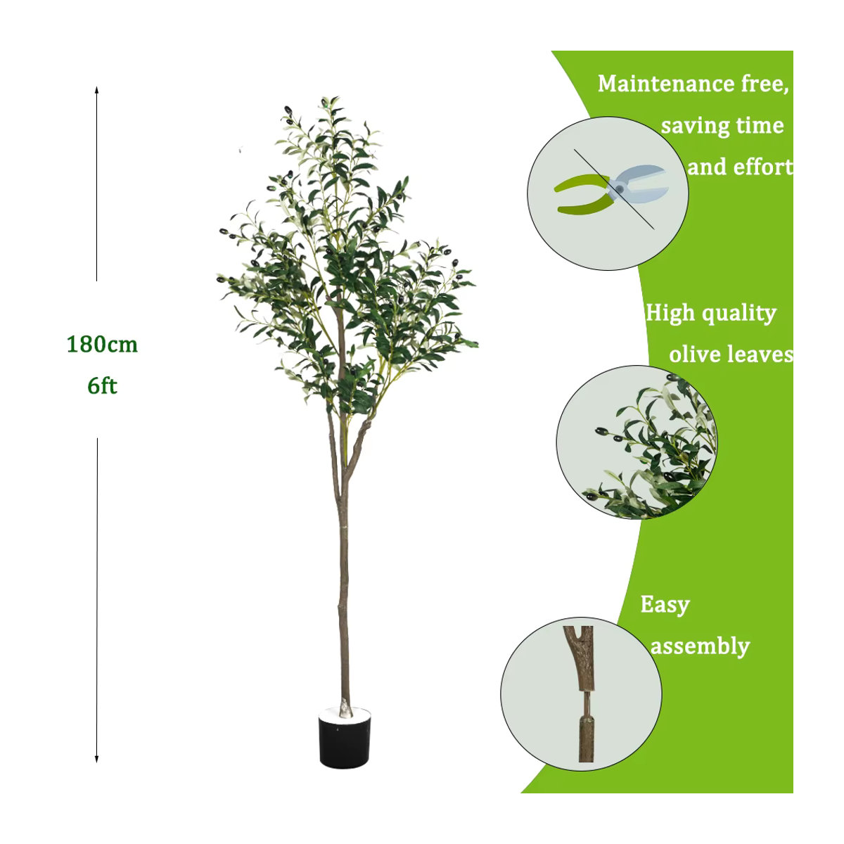 Künstliche Olivenpflanze von Kmitang in Grün mit Topf, hoher Kunstbaum für Zuhause, Garten, Büro und Hochzeitsdekoration, Höhe: 160 cm - Bild 4