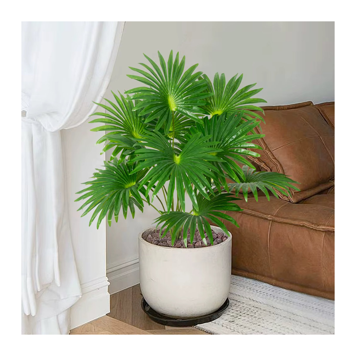 Künstliche Palme Kmitang in Grün, tropische Monstera-Pflanze aus Kunststoff mit Topf für Zuhause und Outdoor-Dekoration, Höhe: 55 cm bis 95 cm - Bild 3
