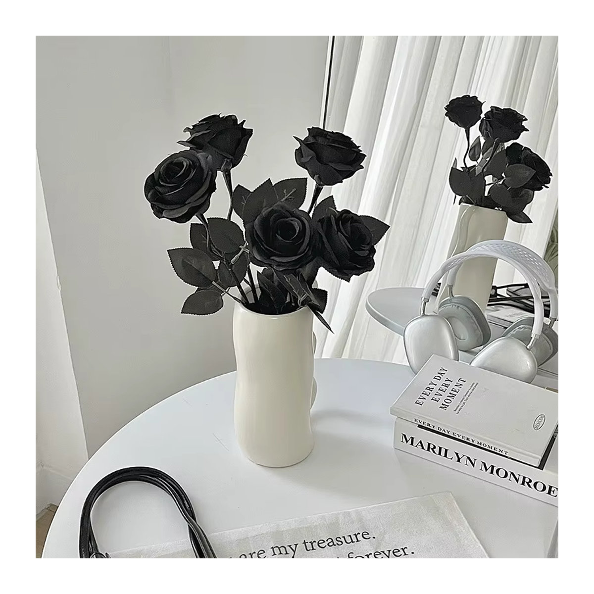 Künstliche schwarze Rose für Gothic und Halloween Dekoration, Höhe: 50 cm - Bild 2