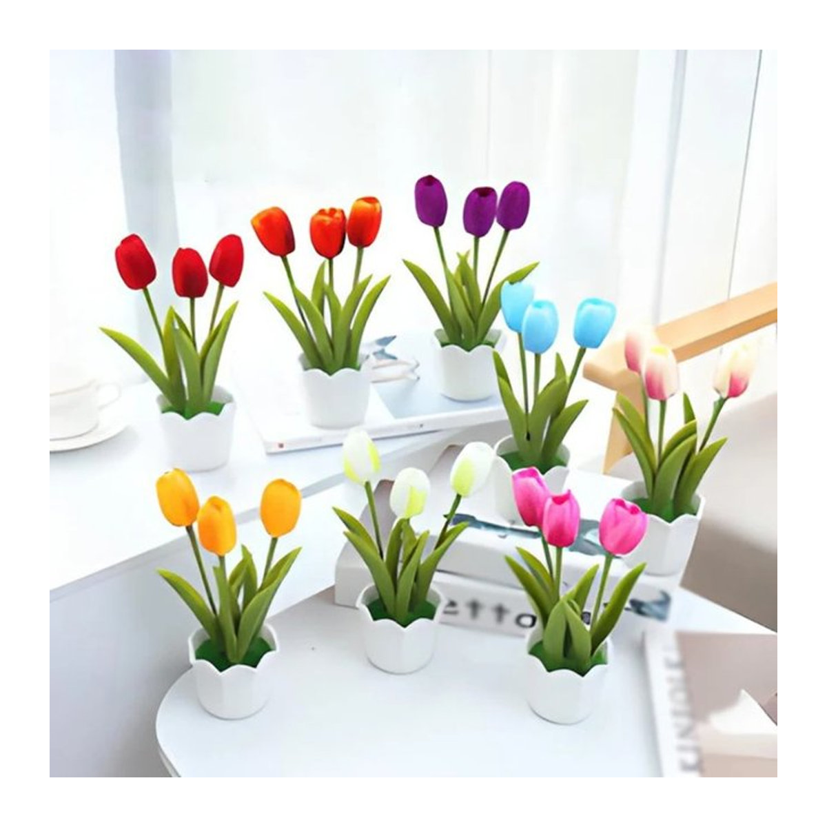 Künstliche Tulpen als Bonsai mit Topf für die Dekoration von Home Office, Balkon oder Hochzeitsfeiern - Bild 1
