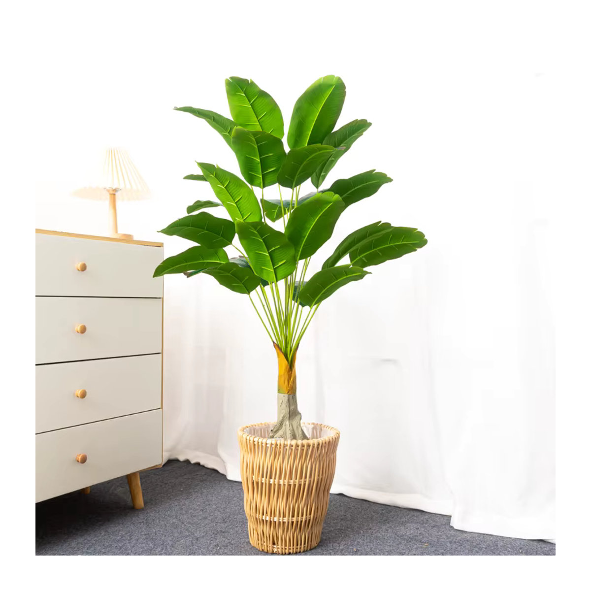 Künstlicher Bananenbaum Kmitang mit 24 Köpfen, Grüne Tropische Pflanze aus Kunststoff, Höhe: 100 cm - Bild 3