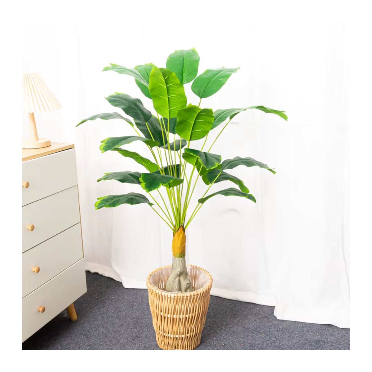 Künstlicher Bananenbaum Kmitang mit 24 Köpfen, Grüne Tropische Pflanze aus Kunststoff, Höhe: 100 cm - Bild 4