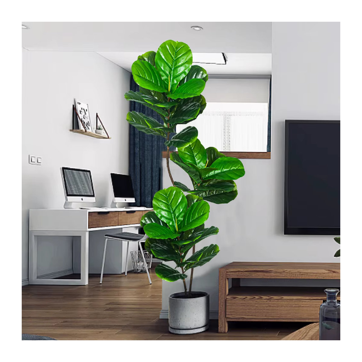 Künstlicher Banyan-Baum von Kmitang in Grün, dekorative Ficus-Pflanze aus Kunststoff für Zuhause, Garten oder Büro, Höhe: 74 cm bis 165 cm - Bild 3