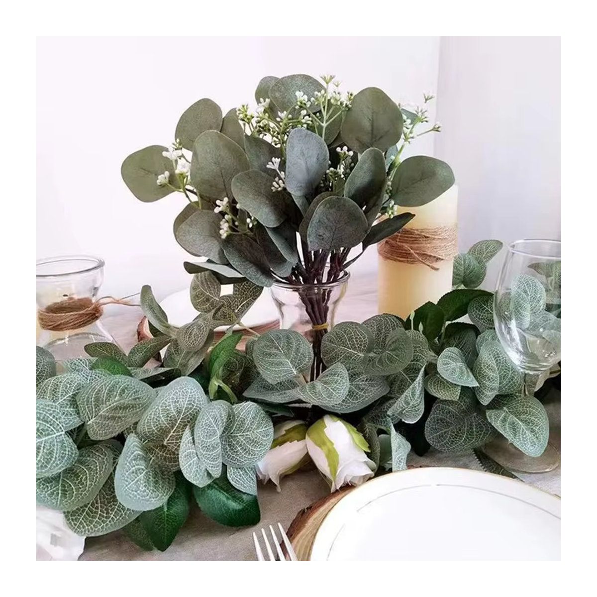 Künstlicher Eukalyptus-Zweig von XIAOYINMO in Grün für Dekoration, Hochzeit und Festivals - Bild 2