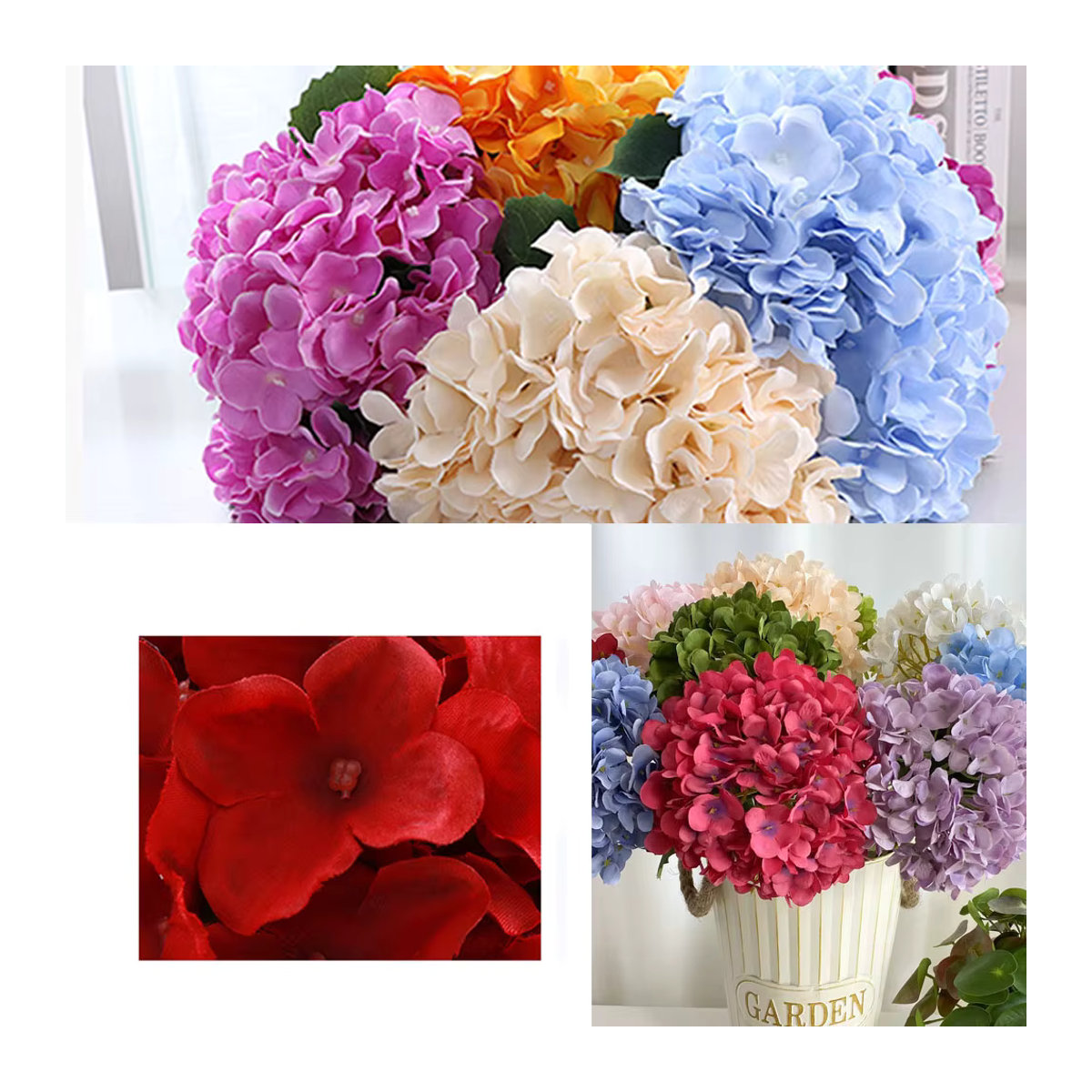 Künstlicher Hortensienstrauß von Uflower in Mehrfarbig, Textilblumen für Hochzeit und Wohnzimmer Dekoration, Höhe: 58 cm - Bild 3
