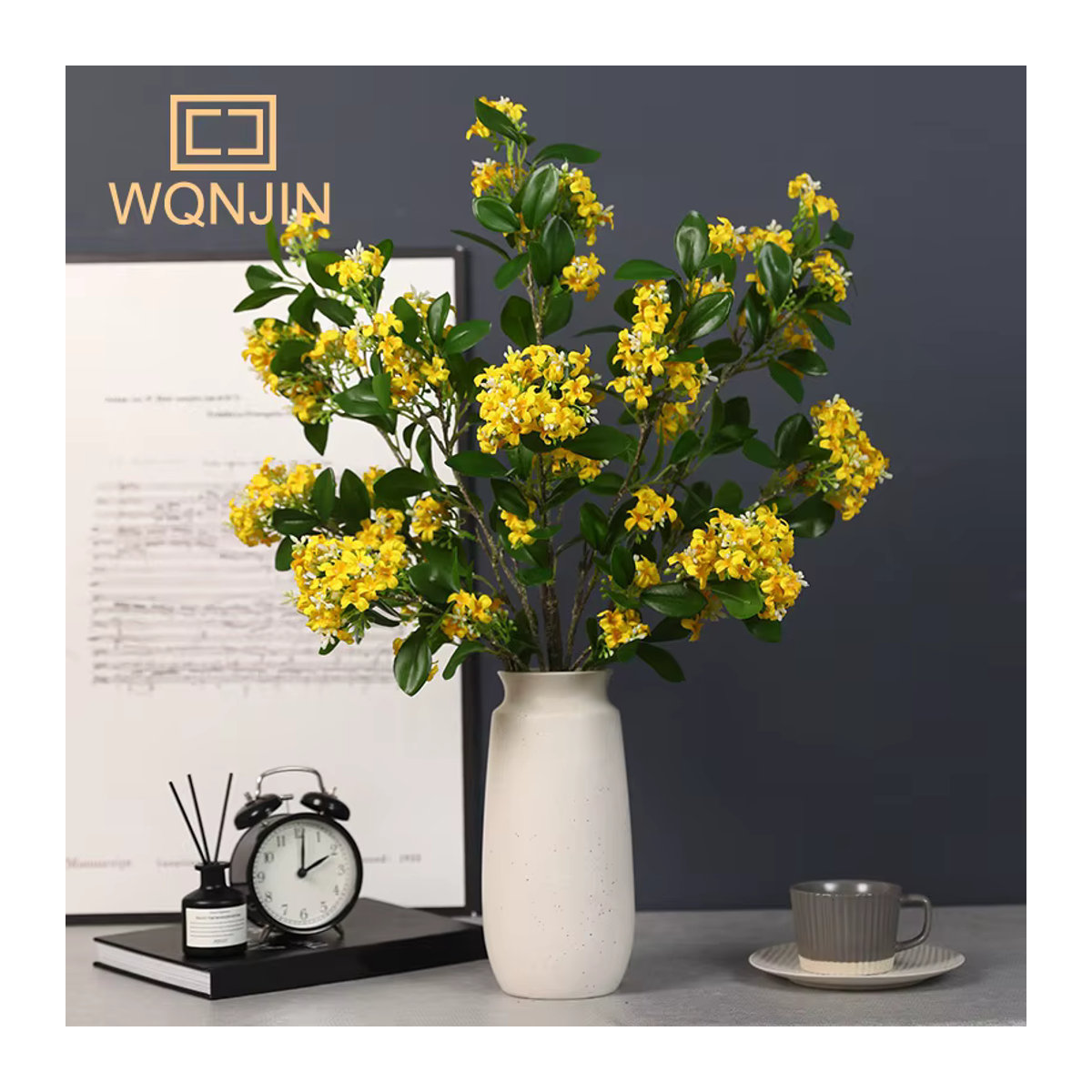 Künstlicher Osmanthus-Zweig von WQNJIN in Gelb und Grün zur Tischdekoration - Bild 2