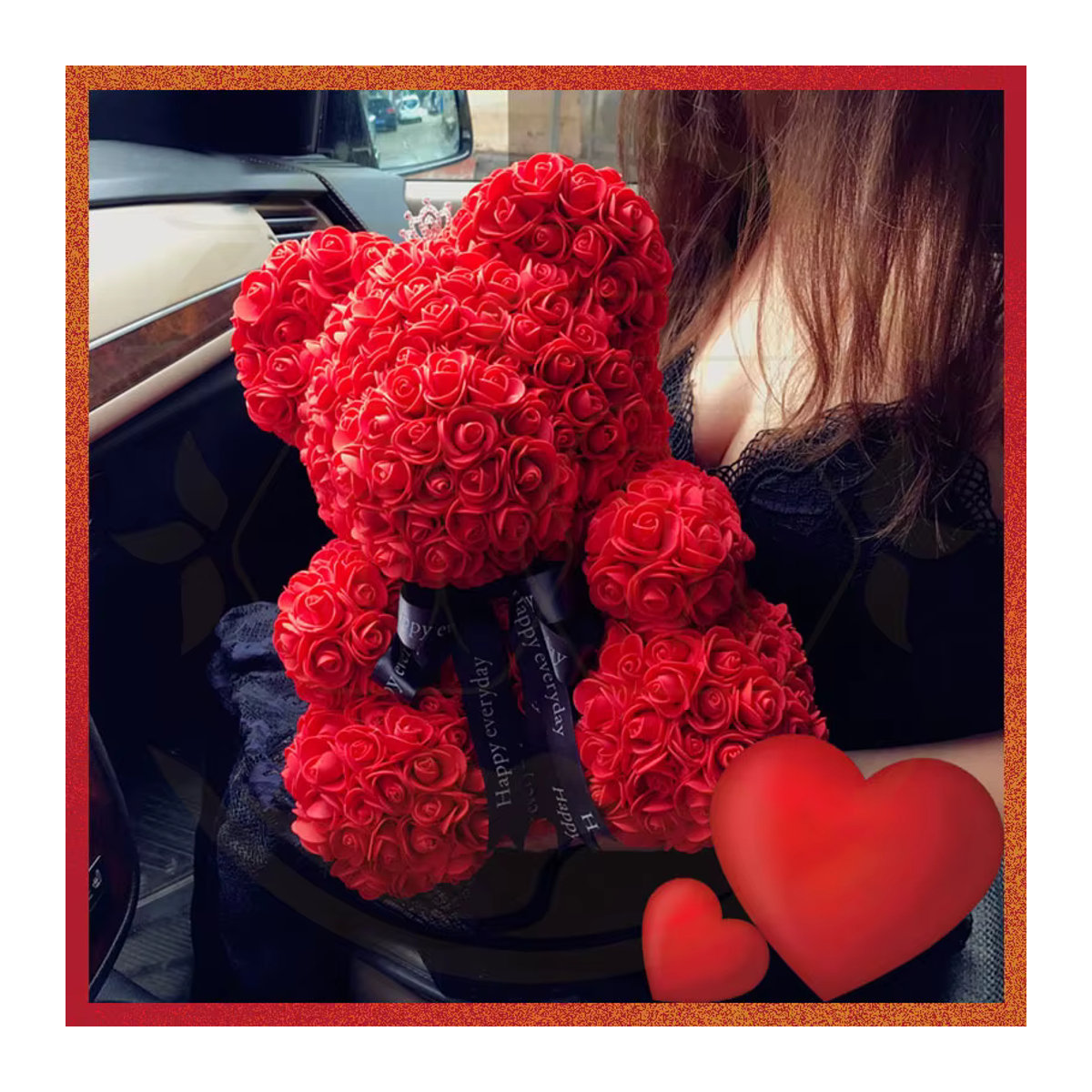 Künstlicher Rosenbär mit Box-Lichtern in Rot und Rose Pink als Geschenk für Frauen und Freundinnen - Bild 3