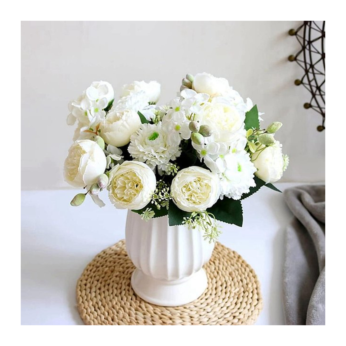 Künstlicher Rosenstrauß in Rosa und Weiß für Hochzeit und Dekoration mit Keramikvase von smr - Bild 1