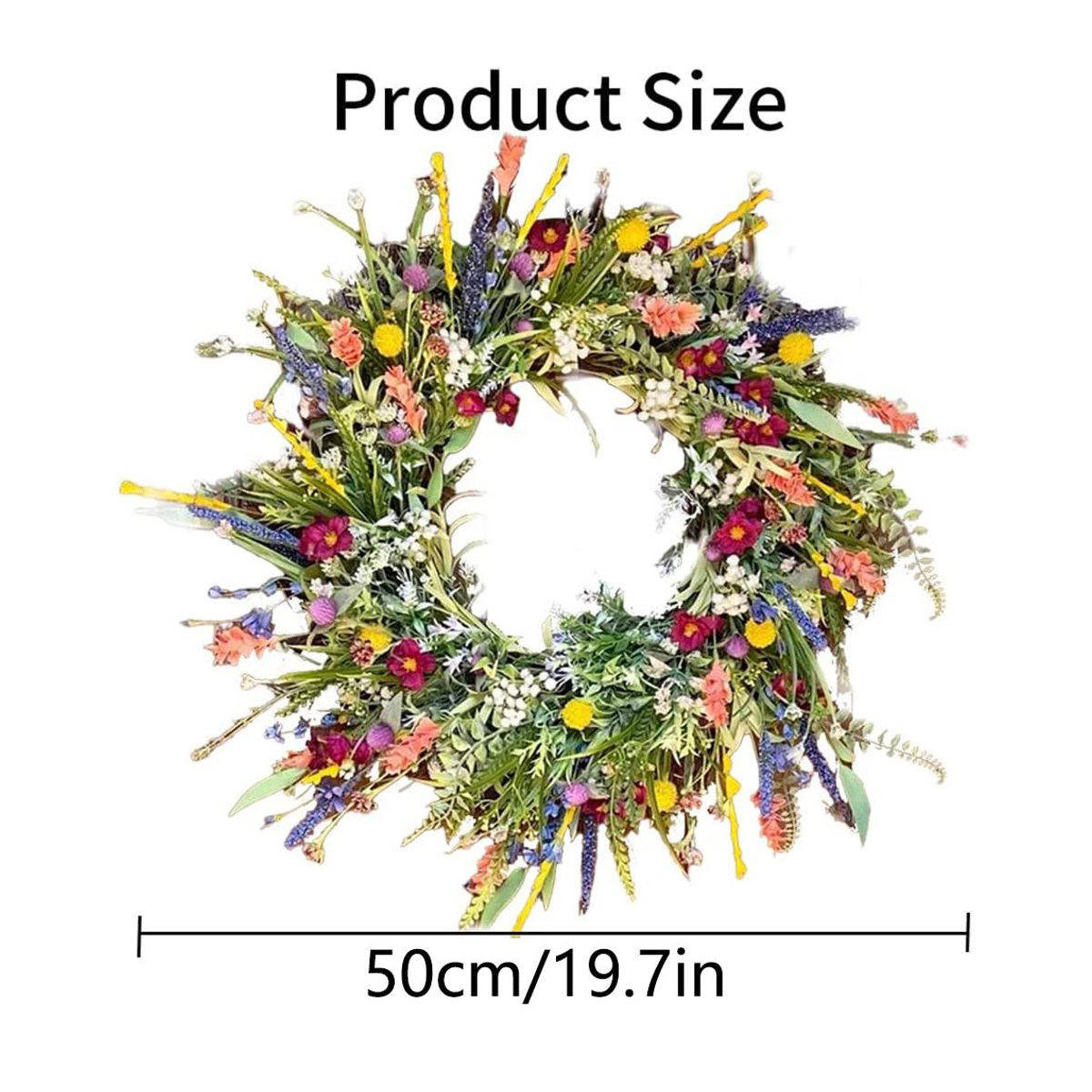 Künstlicher Wildblumen-Deko-Kranz von PHYUN-autoparts für Frühling und Sommer, Multicolor, Durchmesser: 50 cm - Bild 2