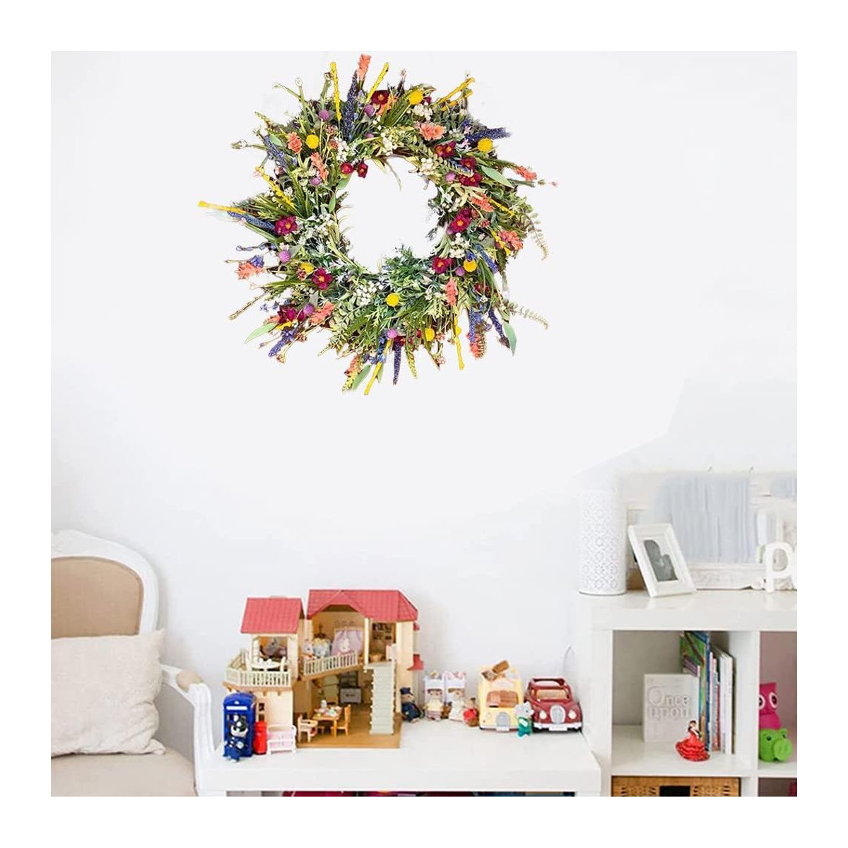 Künstlicher Wildblumen-Deko-Kranz von PHYUN-autoparts für Frühling und Sommer, Multicolor, Durchmesser: 50 cm - Bild 3