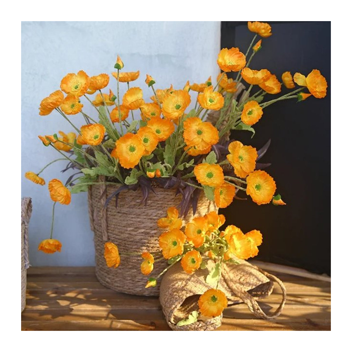 Künstliches Mohn-Bouquet in Orange mit 4 Köpfen, Höhe: 60 cm - Bild 1