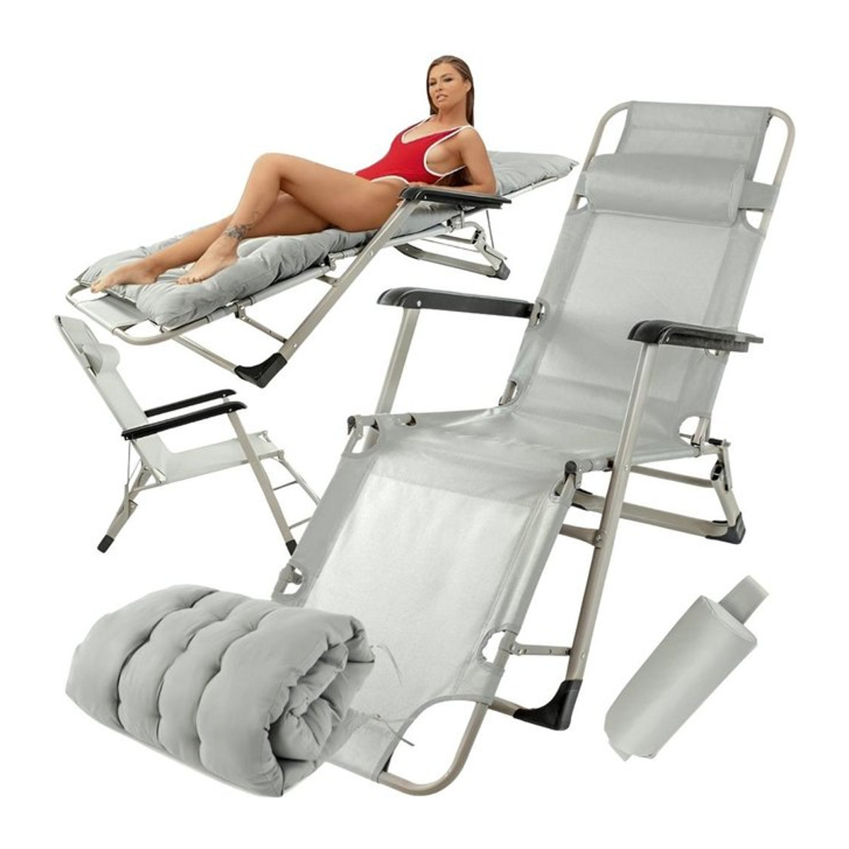 KUSENO Sonnenliege Faltbare Garten-Strandliege mit Kissen im Zero-Gravity-Design - Bild 1