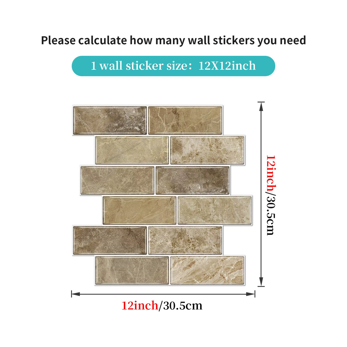 Kuujojo 3D Faux Drip Tile Selbstklebender Wandaufkleber, Beige, Geometrisch, B: 30,5 cm - Bild 2