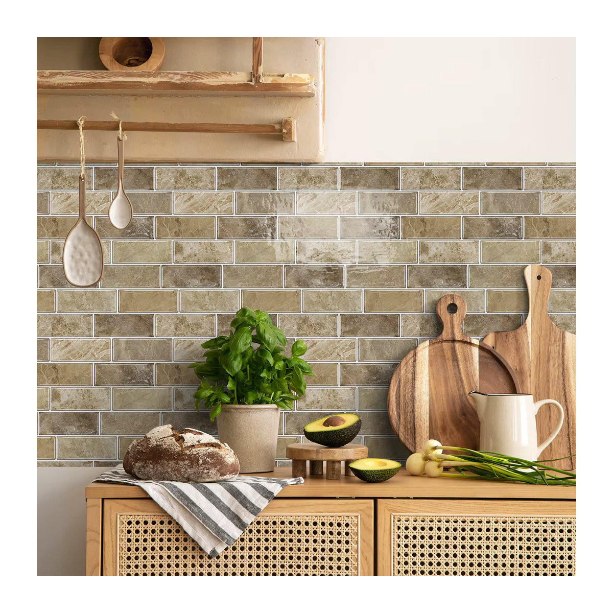 Kuujojo 3D Faux Drip Tile Selbstklebender Wandaufkleber, Beige, Geometrisch, B: 30,5 cm - Bild 3