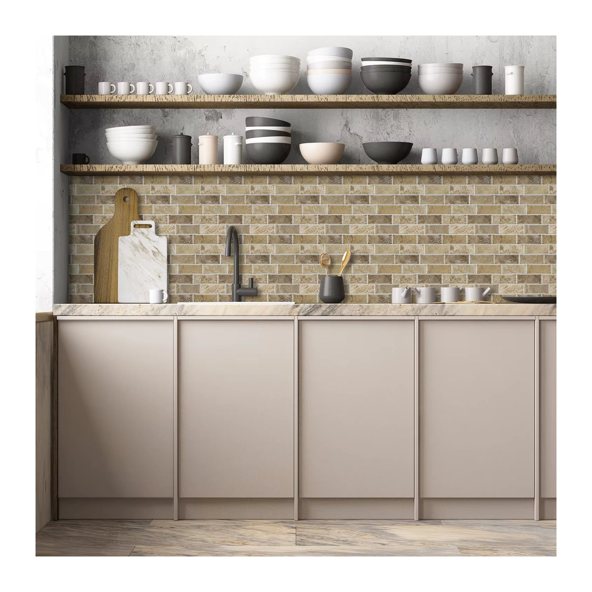 Kuujojo 3D Faux Drip Tile Selbstklebender Wandaufkleber, Beige, Geometrisch, B: 30,5 cm - Bild 4