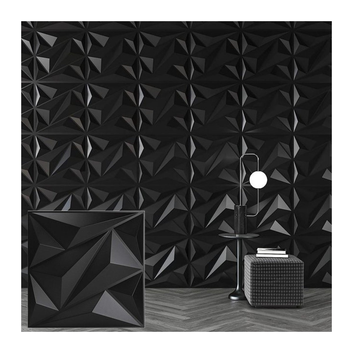 KUUJOJO 3D Wandpaneel in Schwarz mit geometrischem Design für die moderne Innenwanddekoration - Bild 1