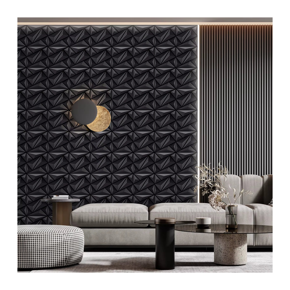 KUUJOJO 3D Wandpaneel in Schwarz mit geometrischem Design für die moderne Innenwanddekoration - Bild 3