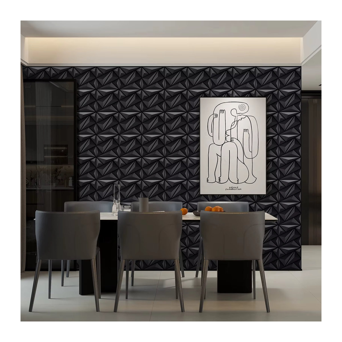 KUUJOJO 3D Wandpaneel in Schwarz mit geometrischem Design für die moderne Innenwanddekoration - Bild 4