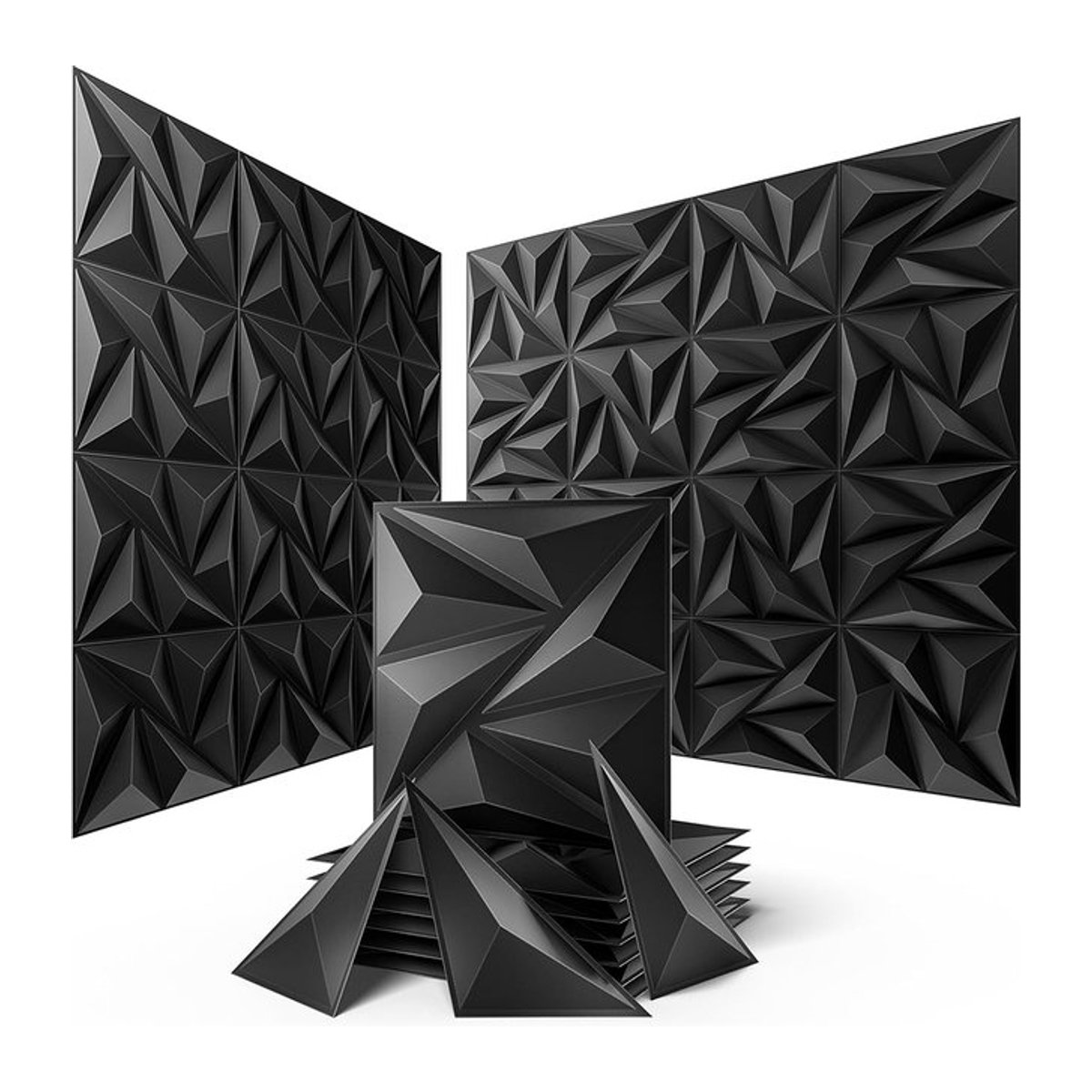 KUUJOJO Dekorative 3D-Wandpaneele aus PVC in geometrischem Design für die Innenwanddekoration, Weiß/Schwarz, 12er Packung - Bild 1