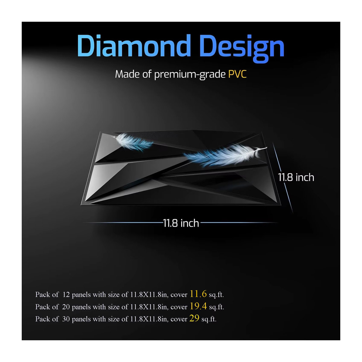 KUUJOJO Dekorative 3D-Wandpaneele aus PVC in geometrischem Design für die Innenwanddekoration, Weiß/Schwarz, 12er Packung - Bild 2