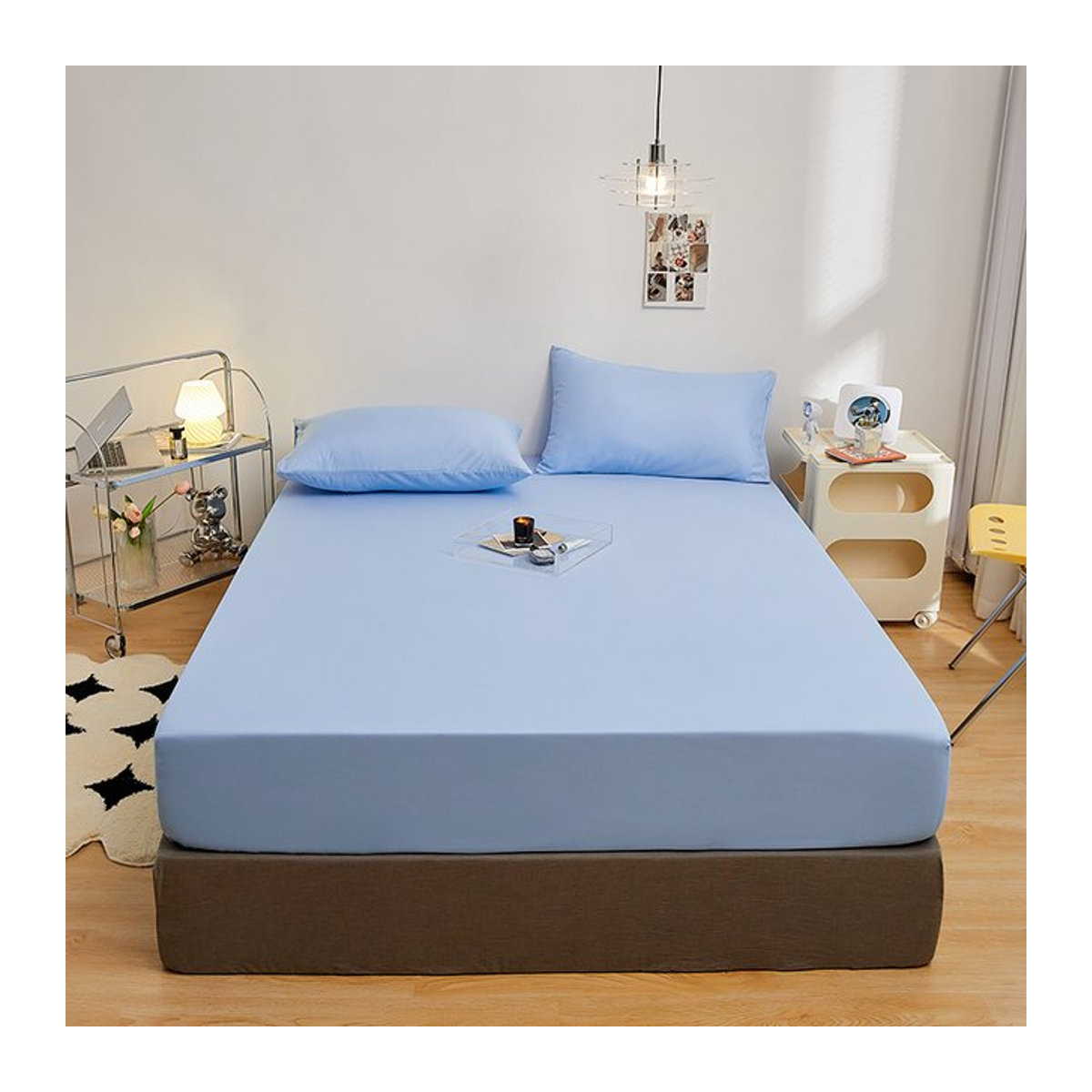Kuup 3-teiliges Queen-Size-Bettwäsche-Set aus Polyester in Blau mit Spannbettlaken und Kissenbezügen - Bild 1