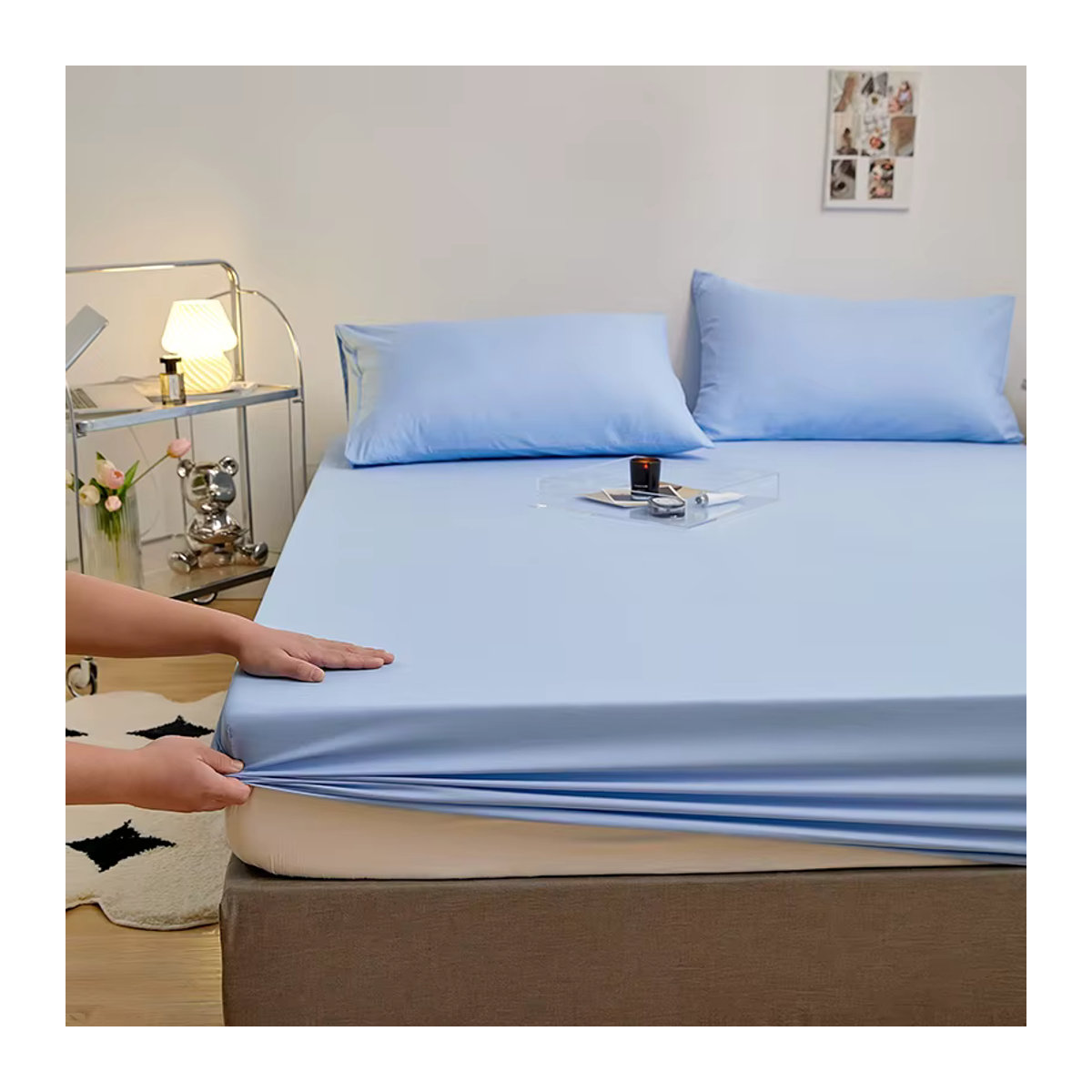 Kuup 3-teiliges Queen-Size-Bettwäsche-Set aus Polyester in Blau mit Spannbettlaken und Kissenbezügen - Bild 2