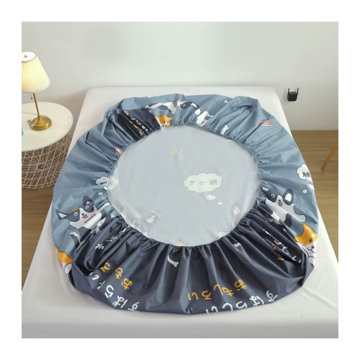 Kuup Wasserdichtes Cartoon-Spannbetttuch aus Polyester in Blau und Gold, King-Size, ohne Kissenbezug - Bild 4