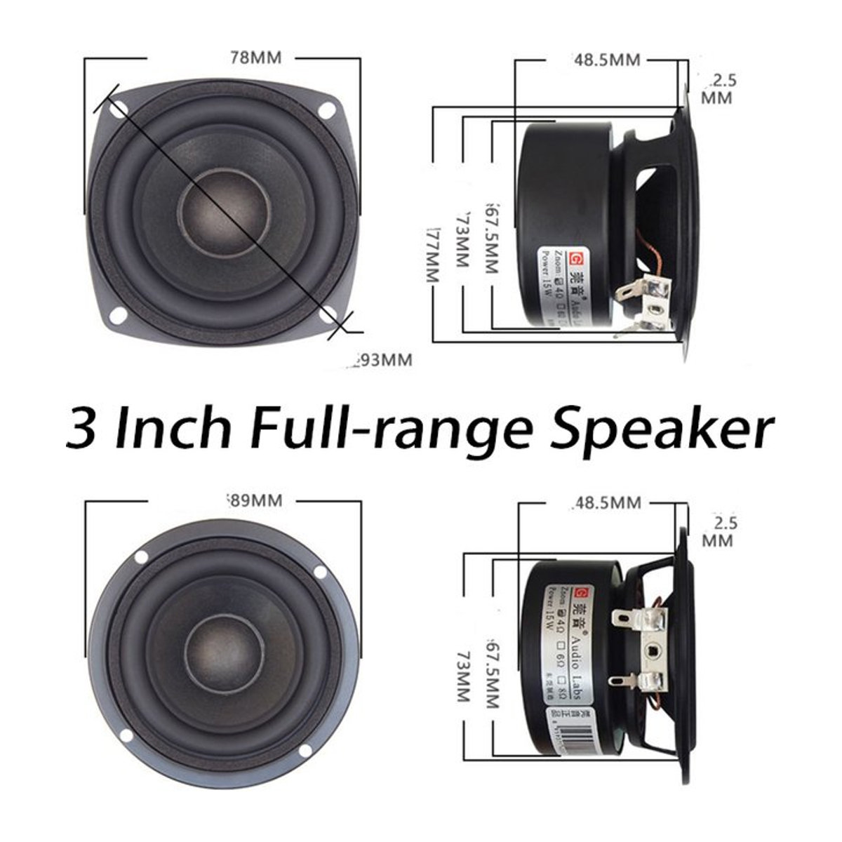 KYYSLB 3 Zoll Full-range-Lautsprecher 5-45W 4-8 Ohm HIFI Lautsprecher in Schwarz - Bild 1