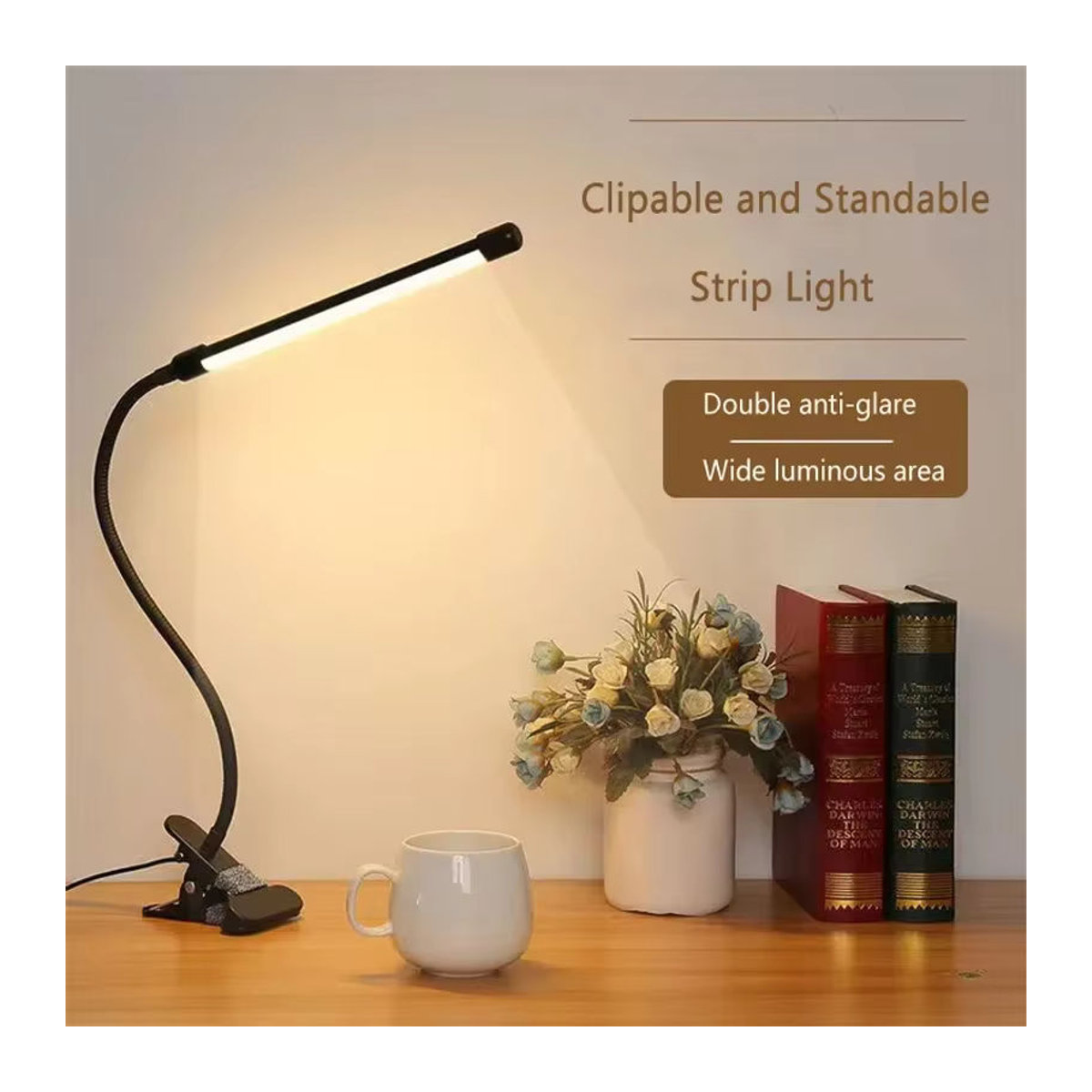 L-MANG LED-Schreibtischlampe mit Clip-Funktion und Augenschutz in Schwarz - Bild 2