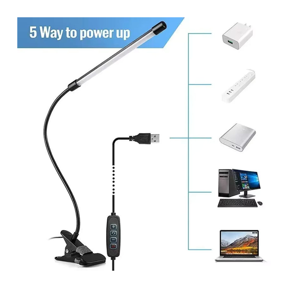 L-MANG LED-Schreibtischlampe mit Clip-Funktion und Augenschutz in Schwarz - Bild 4