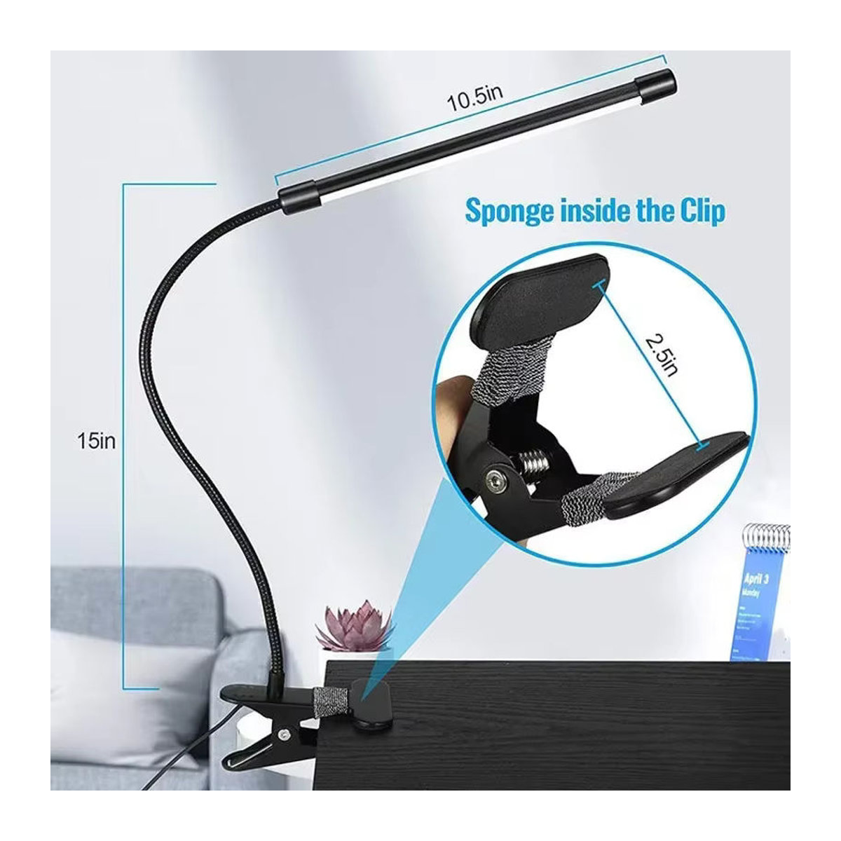 L-MANG LED-Schreibtischlampe mit Clip-Funktion und Augenschutz in Schwarz - Bild 5