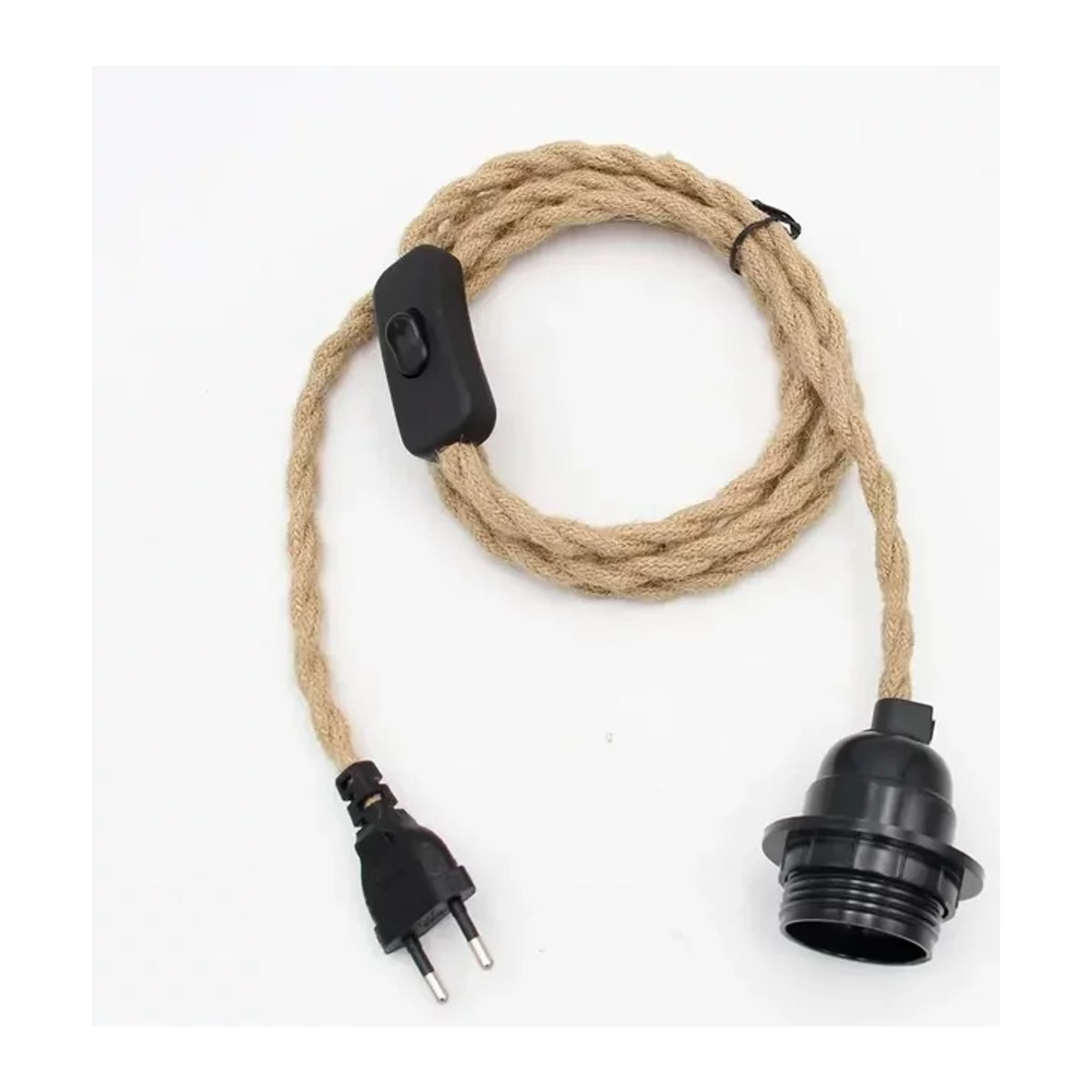L-MANG Retro E27 Lampenfassung mit verdrilltem Hanfkabel und EU-Stecker für industrielle Hängelampen, AC 85-265V - Bild 1