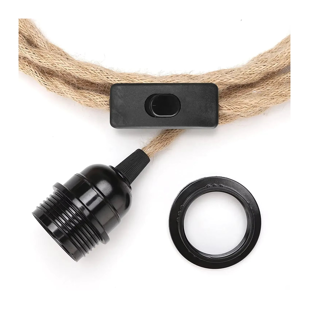 L-MANG Retro E27 Lampenfassung mit verdrilltem Hanfkabel und EU-Stecker für industrielle Hängelampen, AC 85-265V - Bild 3