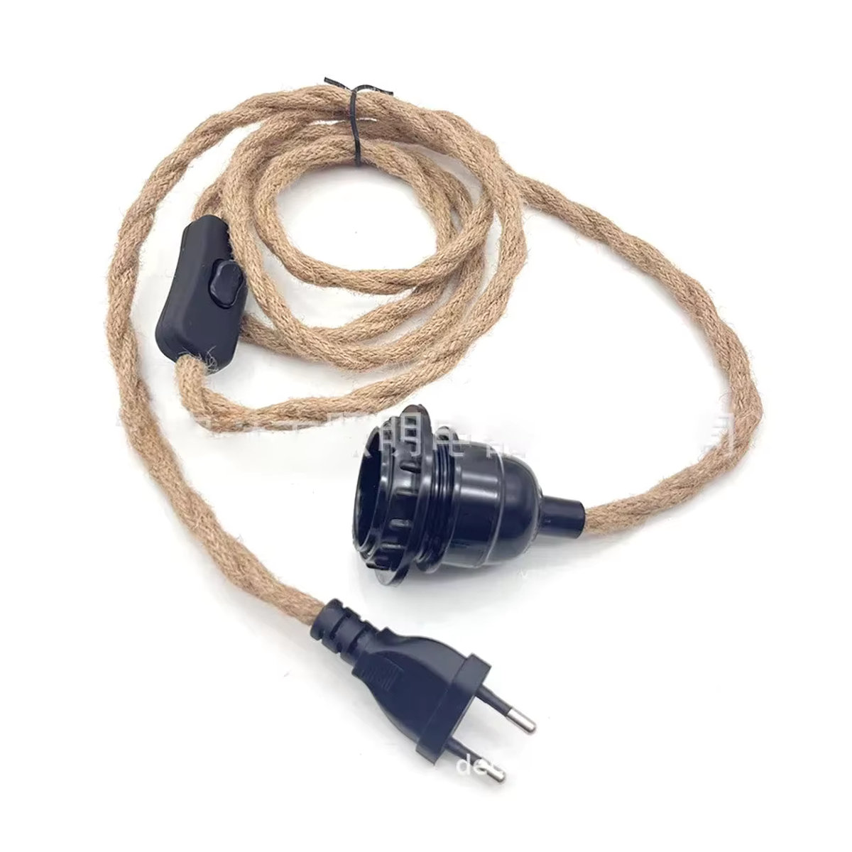 L-MANG Retro E27 Lampenfassung mit verdrilltem Hanfkabel und EU-Stecker für industrielle Hängelampen, AC 85-265V - Bild 4