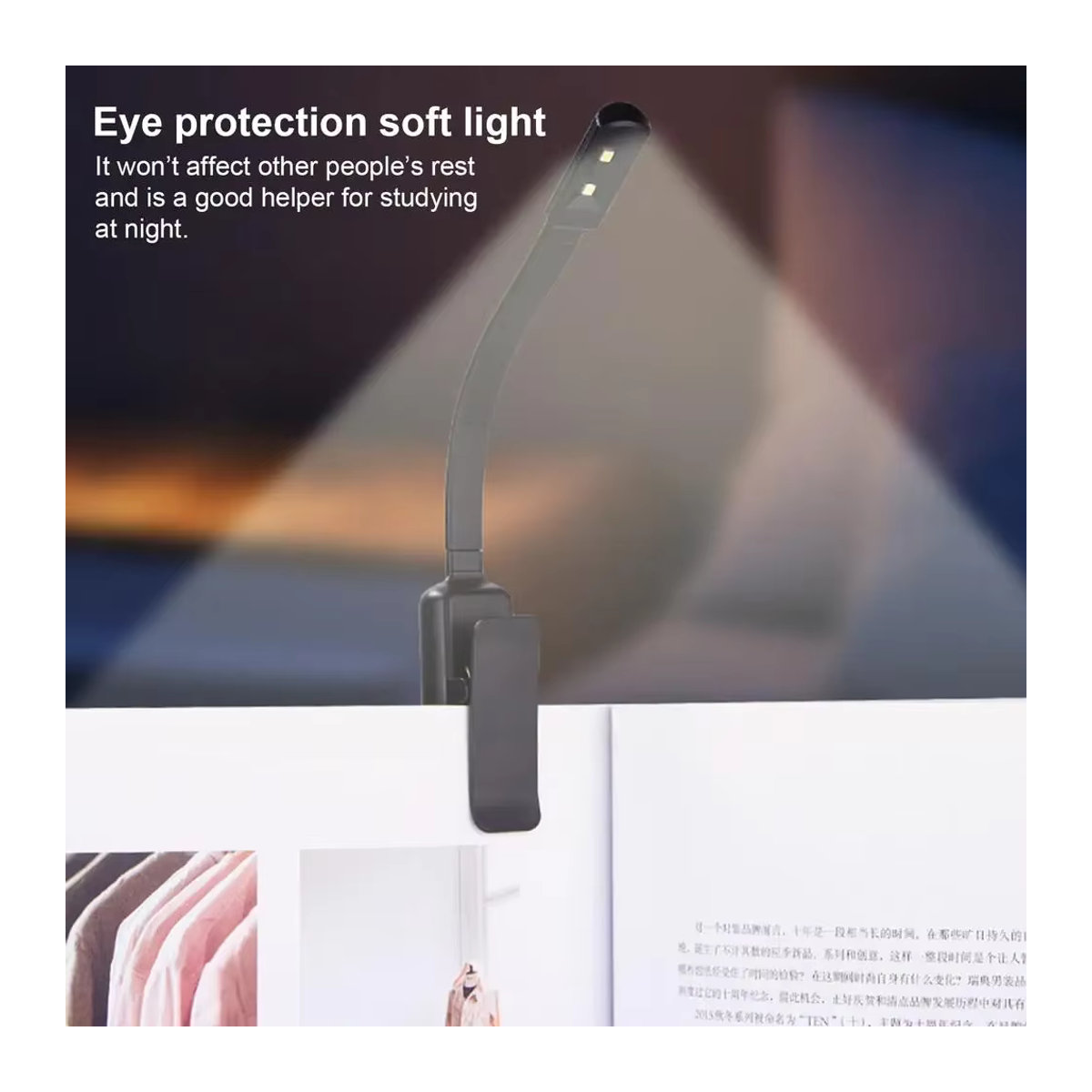 L-MANG Tragbare LED-Leseleuchte mit Klemme, wiederaufladbare Buchlampe für Camping und Reisen, minimalistisches Design - Bild 3