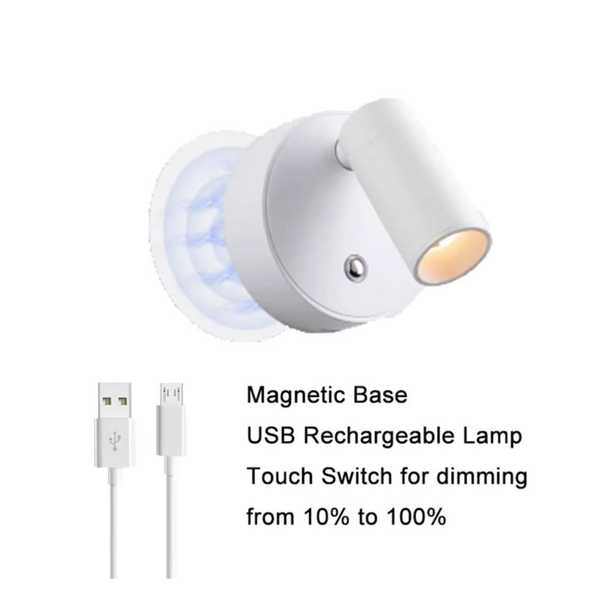 L-MANG USB wiederaufladbare kabellose LED-Wandleuchte mit Magnetfuß und Touch-Schalter, dimmbare Nachttischlampe in Schwarz/Weiß - Bild 3