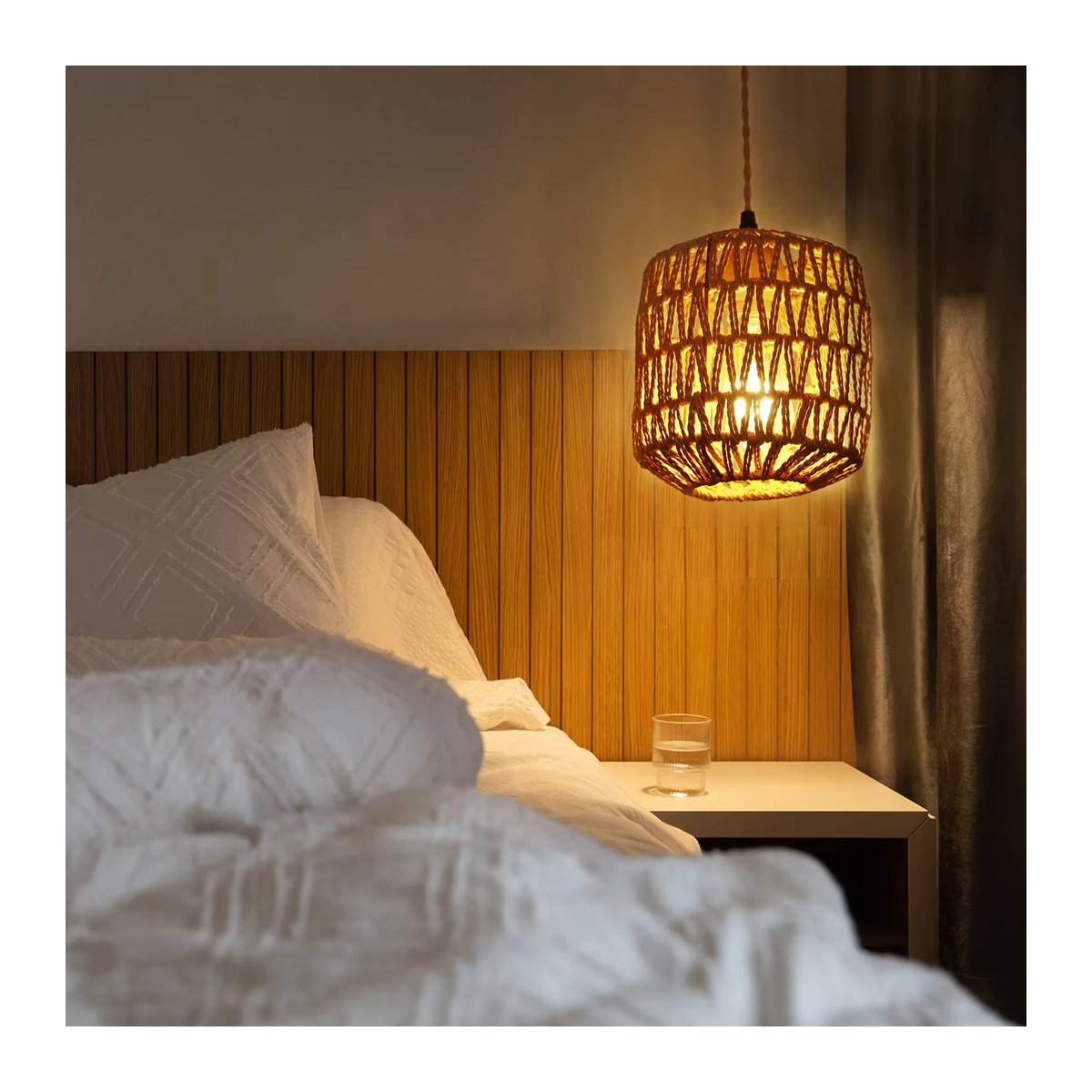 L-MANG Wandlampe aus Rattan im Retro-Bohemian-Stil mit Hanfseil und E27 Fassung in Natur - Bild 2