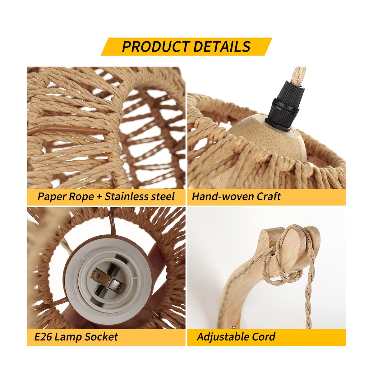 L-MANG Wandlampe aus Rattan im Retro-Bohemian-Stil mit Hanfseil und E27 Fassung in Natur - Bild 5