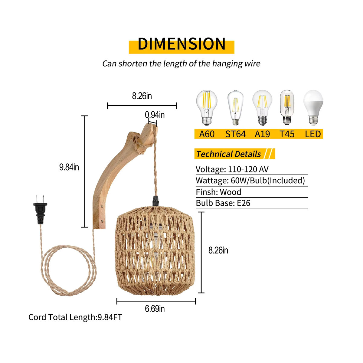 L-MANG Wandlampe aus Rattan im Retro-Bohemian-Stil mit Hanfseil und E27 Fassung in Natur - Bild 6