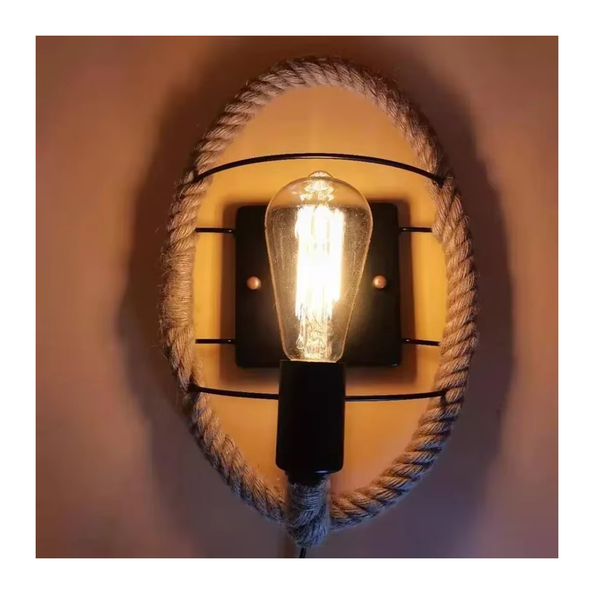 L-MANG Wandlampe im Industrial Design aus Metall und Hanfseil in Schwarz - Bild 3