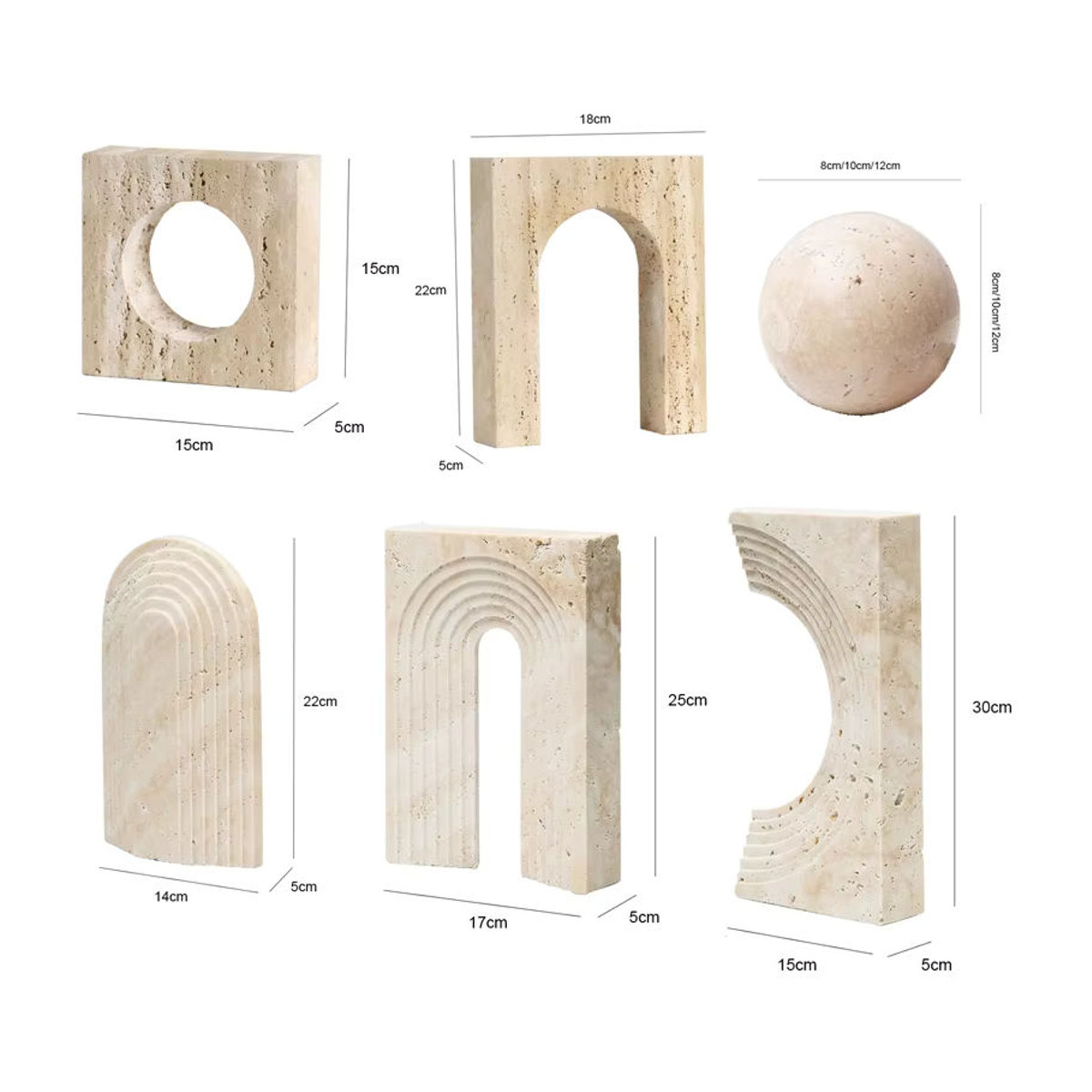 LA TROUVAILLE Geometrisches Tischornament aus natürlichem Marmor und Travertin in Beige, minimalistische Torbogen-Dekoration - Bild 4