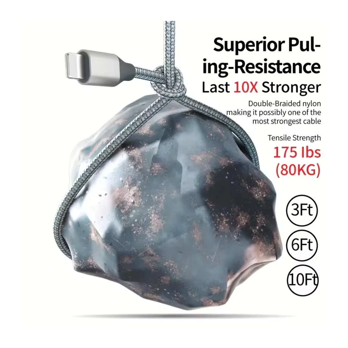 LAIHONEN MFi-zertifiziertes USB-A auf Lightning Schnellladekabel aus geflochtenem Nylon in Schwarz und Grau für iPhone 11 12 13 14 Pro XS - Bild 4